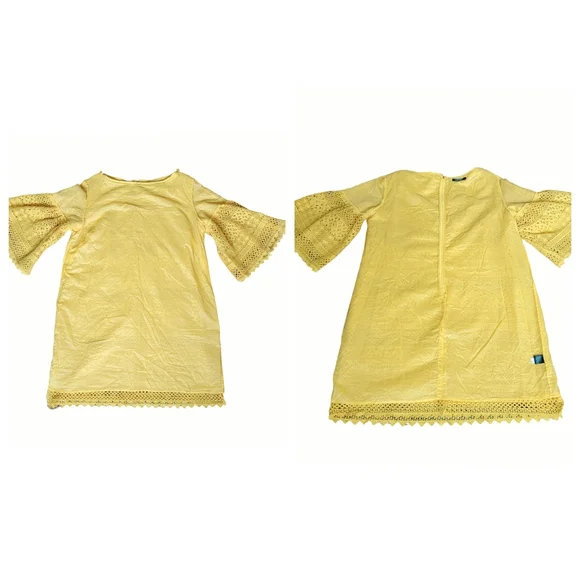 Lauren Ralph Lauren Yellow Bell Sleeve Shift Dress Crochet Lace Scallope… - Picture 8 of 16